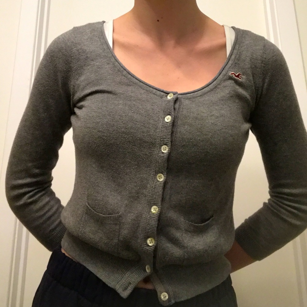 Cropped Grey Cardigan from Hollister!